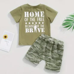 2 Pieces Toddler Boys T-shirt & Shorts Outfit Graphic Short Sleeve Set School Fashion Daily Summer Spring 3-7 Years ArmyGreen
