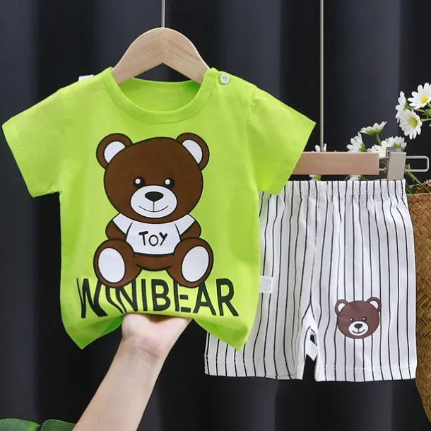 2 Pieces Toddler Boys T-shirt & Shorts Outfit Animal Cartoon Short Sleeve Cotton Set Outdoor Adorable Daily Summer Spring 3-7 Years 3 green teddy bears 9 spectacled bear 13 Stripes Bear