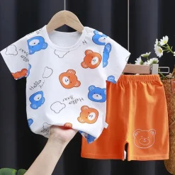 2 Pieces Toddler Boys T-shirt & Shorts Outfit Animal Cartoon Short Sleeve Cotton Set Outdoor Adorable Daily Summer Spring 3-7 Years 3 green teddy bears 9 spectacled bear 13 Stripes Bear