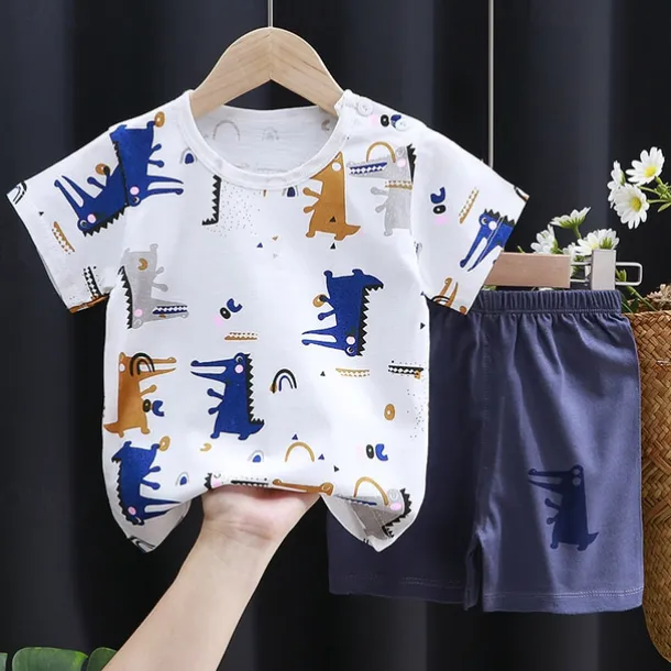 2 Pieces Toddler Boys T-shirt & Shorts Outfit Animal Cartoon Short Sleeve Cotton Set Outdoor Adorable Daily Summer Spring 3-7 Years 3 green teddy bears 9 spectacled bear 13 Stripes Bear