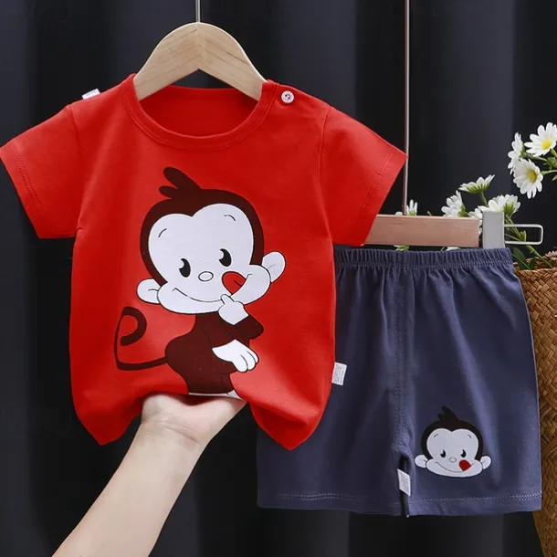 2 Pieces Toddler Boys T-shirt & Shorts Outfit Animal Cartoon Short Sleeve Cotton Set Outdoor Adorable Daily Summer Spring 3-7 Years 3 green teddy bears 9 spectacled bear 13 Stripes Bear