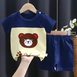 2 Pieces Toddler Boys T-shirt & Shorts Outfit Animal Cartoon Short Sleeve Cotton Set Outdoor Adorable Daily Summer Spring 3-7 Years 3 green teddy bears 9 spectacled bear 13 Stripes Bear