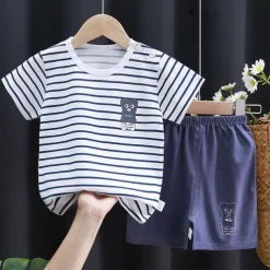 2 Pieces Toddler Boys T-shirt & Shorts Outfit Animal Cartoon Short Sleeve Cotton Set Outdoor Adorable Daily Summer Spring 3-7 Years 3 green teddy bears 9 spectacled bear 13 Stripes Bear