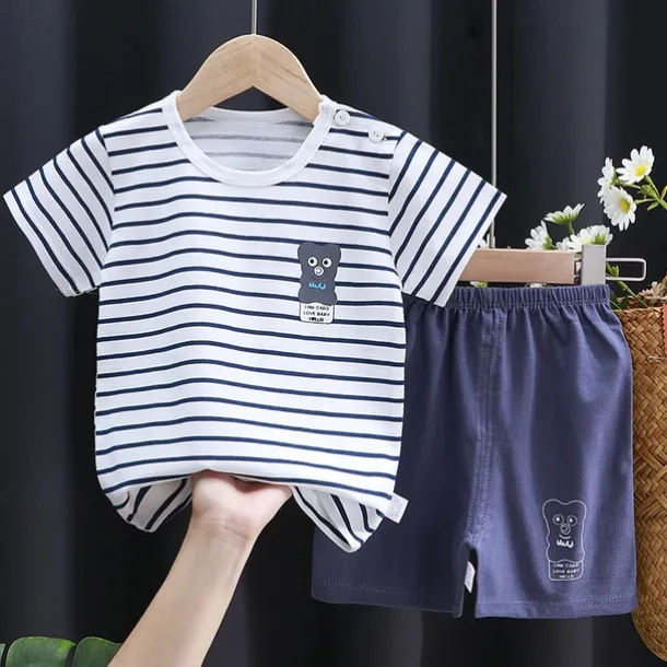 2 Pieces Toddler Boys T-shirt & Shorts Outfit Animal Cartoon Short Sleeve Cotton Set Outdoor Adorable Daily Summer Spring 3-7 Years 3 green teddy bears 9 spectacled bear 13 Stripes Bear