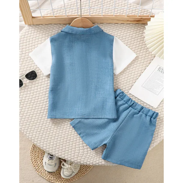 2 Pieces Toddler Boys T-shirt & Shorts Outfit Letter Short Sleeve Patchwork Set School Fashion Daily Summer 3-7 Years Blue
