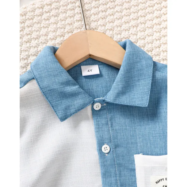 2 Pieces Toddler Boys T-shirt & Shorts Outfit Letter Short Sleeve Patchwork Set School Fashion Daily Summer 3-7 Years Blue