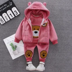 3 Pieces Toddler Girls' Graphic Zipper Pants Suit Set Long Sleeve Active Formal Cotton 3-7 Years Spring Pink Light Brown Khaki