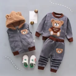 3 Pieces Toddler Girls' Graphic Zipper Pants Suit Set Long Sleeve Active Formal Cotton 3-7 Years Spring Pink Light Brown Khaki