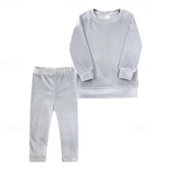 2 Pieces Toddler Girls' Solid Color Crewneck Hoodie & Sweatpants Set Set Long Sleeve Sports Outdoor 3-7 Years Fall Champagne Pink Blue