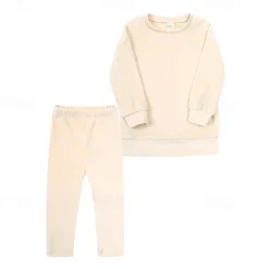 2 Pieces Toddler Girls' Solid Color Crewneck Hoodie & Sweatpants Set Set Long Sleeve Sports Outdoor 3-7 Years Fall Champagne Pink Blue
