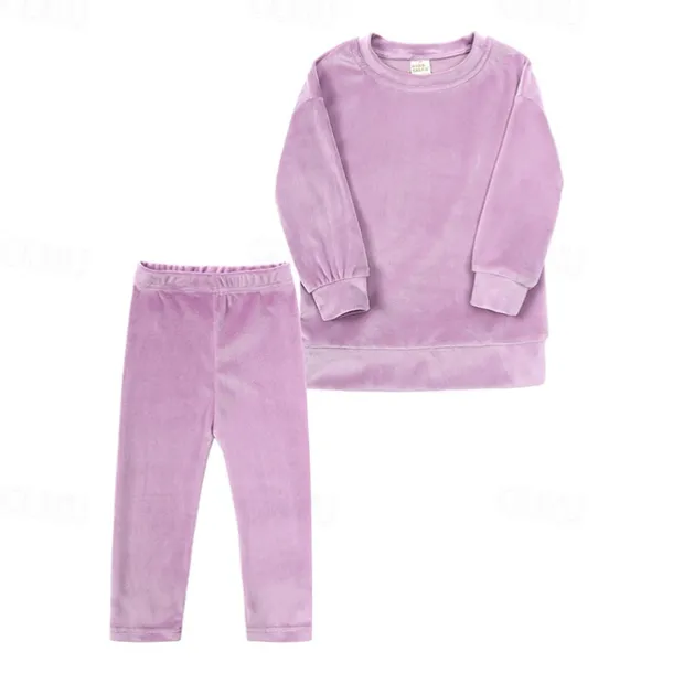 2 Pieces Toddler Girls' Solid Color Crewneck Hoodie & Sweatpants Set Set Long Sleeve Sports Outdoor 3-7 Years Fall Champagne Pink Blue