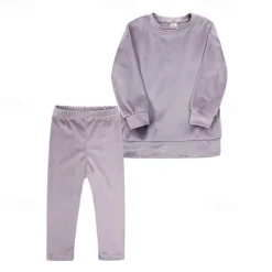 2 Pieces Toddler Girls' Solid Color Crewneck Hoodie & Sweatpants Set Set Long Sleeve Sports Outdoor 3-7 Years Fall Champagne Pink Blue