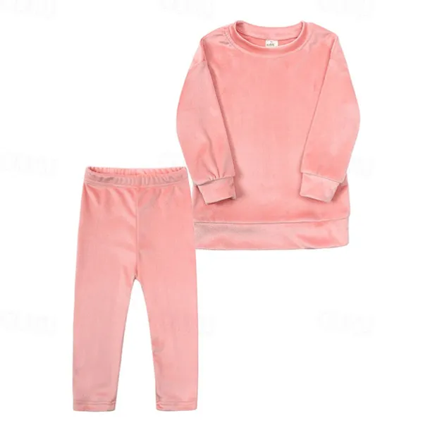2 Pieces Toddler Girls' Solid Color Crewneck Hoodie & Sweatpants Set Set Long Sleeve Sports Outdoor 3-7 Years Fall Champagne Pink Blue