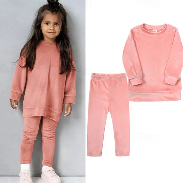 2 Pieces Toddler Girls' Solid Color Crewneck Hoodie & Sweatpants Set Set Long Sleeve Sports Outdoor 3-7 Years Fall Champagne Pink Blue