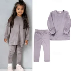 2 Pieces Toddler Girls' Solid Color Crewneck Hoodie & Sweatpants Set Set Long Sleeve Sports Outdoor 3-7 Years Fall Champagne Pink Blue