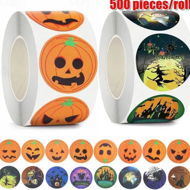 500 pieces/roll Halloween Pumpkin Round Sticker Envelope Sealing Labels Sticker Halloween Party Favors Supplies