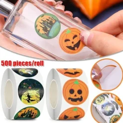500 pieces/roll Halloween Pumpkin Round Sticker Envelope Sealing Labels Sticker Halloween Party Favors Supplies