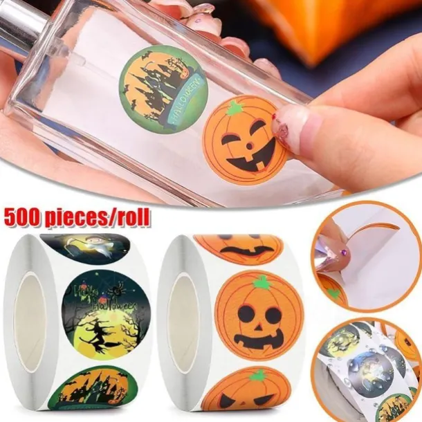 500 pieces/roll Halloween Pumpkin Round Sticker Envelope Sealing Labels Sticker Halloween Party Favors Supplies
