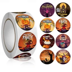 500 pieces/roll Halloween Pumpkin Round Sticker Envelope Sealing Labels Sticker Halloween Party Favors Supplies