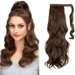 22 Ponytail Extension Long Dirty Blonde Pony Tail Wrap Around Clip in Hair Extensions Curly Wavy Synthetic High Resistant Fiber Fake Hairpiece for White Women