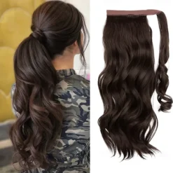 22 Ponytail Extension Long Dirty Blonde Pony Tail Wrap Around Clip in Hair Extensions Curly Wavy Synthetic High Resistant Fiber Fake Hairpiece for White Women