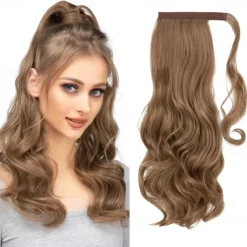 22 Ponytail Extension Long Dirty Blonde Pony Tail Wrap Around Clip in Hair Extensions Curly Wavy Synthetic High Resistant Fiber Fake Hairpiece for White Women