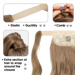 22 Ponytail Extension Long Dirty Blonde Pony Tail Wrap Around Clip in Hair Extensions Curly Wavy Synthetic High Resistant Fiber Fake Hairpiece for White Women