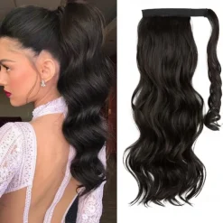 22 Ponytail Extension Long Dirty Blonde Pony Tail Wrap Around Clip in Hair Extensions Curly Wavy Synthetic High Resistant Fiber Fake Hairpiece for White Women