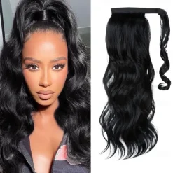 22 Ponytail Extension Long Dirty Blonde Pony Tail Wrap Around Clip in Hair Extensions Curly Wavy Synthetic High Resistant Fiber Fake Hairpiece for White Women