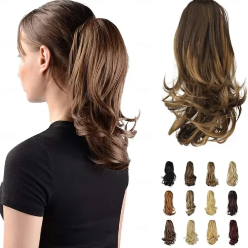 13" Ponytail Extension Long Curly Ponytail Clip in Claw Hair Extension Natural Looking Synthetic Hairpiece for Women