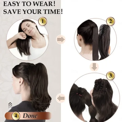 13" Ponytail Extension Long Curly Ponytail Clip in Claw Hair Extension Natural Looking Synthetic Hairpiece for Women