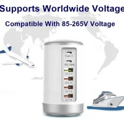 6 Port Desktop Charger, 65W USB Hub Charging Station (3 x USB+Type C+QC3.0+PD 18W), Multi-Port Charger Hub Desktop Charging Station, Fast Wall Charger Compatible with Smart Phones, Tablets and More