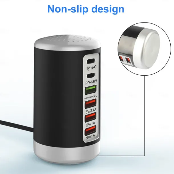 6 Port Desktop Charger, 65W USB Hub Charging Station (3 x USB+Type C+QC3.0+PD 18W), Multi-Port Charger Hub Desktop Charging Station, Fast Wall Charger Compatible with Smart Phones, Tablets and More