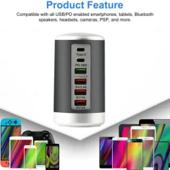 6 Port Desktop Charger, 65W USB Hub Charging Station (3 x USB+Type C+QC3.0+PD 18W), Multi-Port Charger Hub Desktop Charging Station, Fast Wall Charger Compatible with Smart Phones, Tablets and More