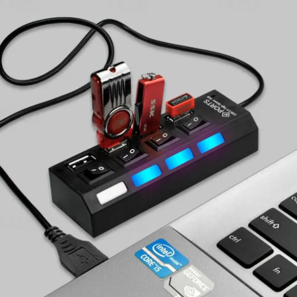 4 Ports USB HUB 2.0 Adapter Expander Multi USB Splitter Multiple Extender with Independent Switches LED Indicator