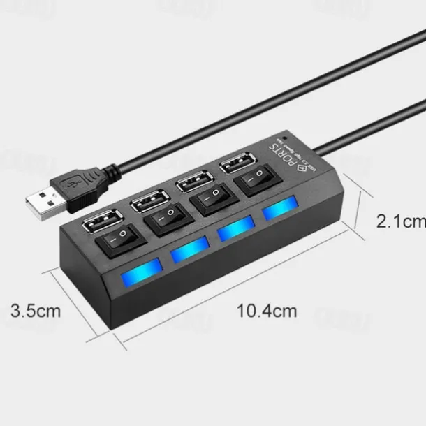 4 Ports USB HUB 2.0 Adapter Expander Multi USB Splitter Multiple Extender with Independent Switches LED Indicator