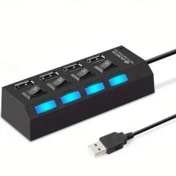 4 Ports USB HUB 2.0 Adapter Expander Multi USB Splitter Multiple Extender with Independent Switches LED Indicator