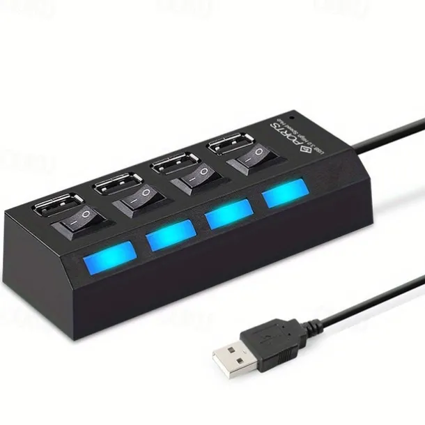 4 Ports USB HUB 2.0 Adapter Expander Multi USB Splitter Multiple Extender with Independent Switches LED Indicator