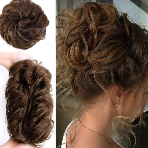 100% Remy Human Hair Messy Bun Extension Messy Hair Bun Hair Scrunchies Extension Curly Wavy Messy 100% Remy Human Hair Extensions Chignon for Women Updo Hairpiece