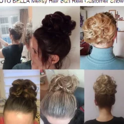 100% Remy Human Hair Messy Bun Extension Messy Hair Bun Hair Scrunchies Extension Curly Wavy Messy 100% Remy Human Hair Extensions Chignon for Women Updo Hairpiece