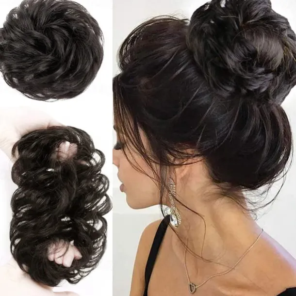 100% Remy Human Hair Messy Bun Extension Messy Hair Bun Hair Scrunchies Extension Curly Wavy Messy 100% Remy Human Hair Extensions Chignon for Women Updo Hairpiece