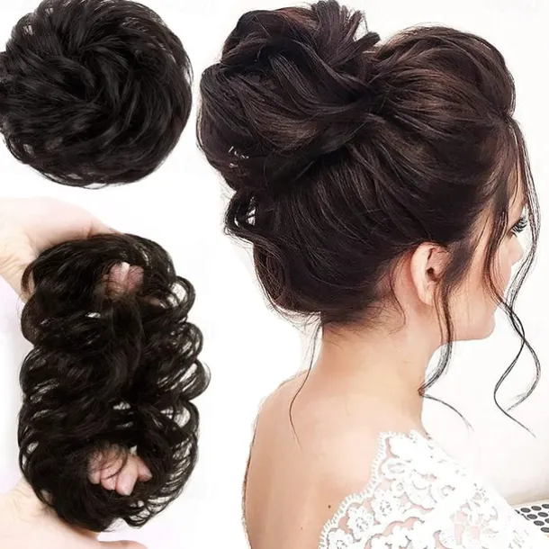 100% Remy Human Hair Messy Bun Extension Messy Hair Bun Hair Scrunchies Extension Curly Wavy Messy 100% Remy Human Hair Extensions Chignon for Women Updo Hairpiece