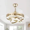 42'' Retractable Ceiling Fans with Lights and Remote,Modern LED Semi Flush Fan Light,Retractable Geometric Ceiling Fan 3 Color 6 Speed Smart Pendant Light for Indoor Bedroom,Dining Room etc