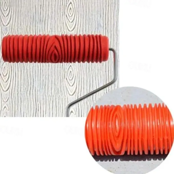 1 Roll Rubber Imitation Wood Grain Pattern Paint Roller, DIY Paint Texture Pigment Printing Wall Painting Roller With Handle, Home Tool