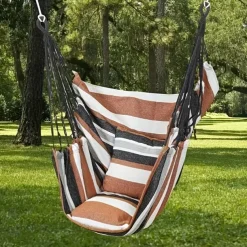 2 Ropes Hanging Chair Striped Fabric Leisure Fabric Striped Hanging Chair Without Cushion And Pillow, with 2 Ropes And Storage Bag