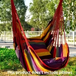 2 Ropes Hanging Chair Striped Fabric Leisure Fabric Striped Hanging Chair Without Cushion And Pillow, with 2 Ropes And Storage Bag
