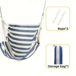 2 Ropes Hanging Chair Striped Fabric Leisure Fabric Striped Hanging Chair Without Cushion And Pillow, with 2 Ropes And Storage Bag