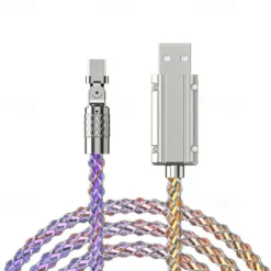 180° Rotatable RGB Lighting Charging Cable 6A 120W Super Fast Charging Cable USB A RGB Gradient Charge Line for Iphone HUAWEI Xiaomi