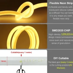 360 Round Neon Led Light Strip 220V-240V Tube Flexible Rope Lights Waterproof Holiday Home Decoration for Indoors Outdoors DIY Decor