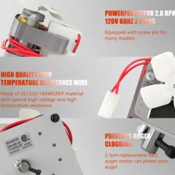1.6/2.0 RPM Auger Motor Replacement Parts, Compatible with Traeger, Pit Boss, and Camp Chef, Wood Pellet Grill Smokers, Universal Barbecue Auger Motor Replacement 120V 60Hz 2 Pole